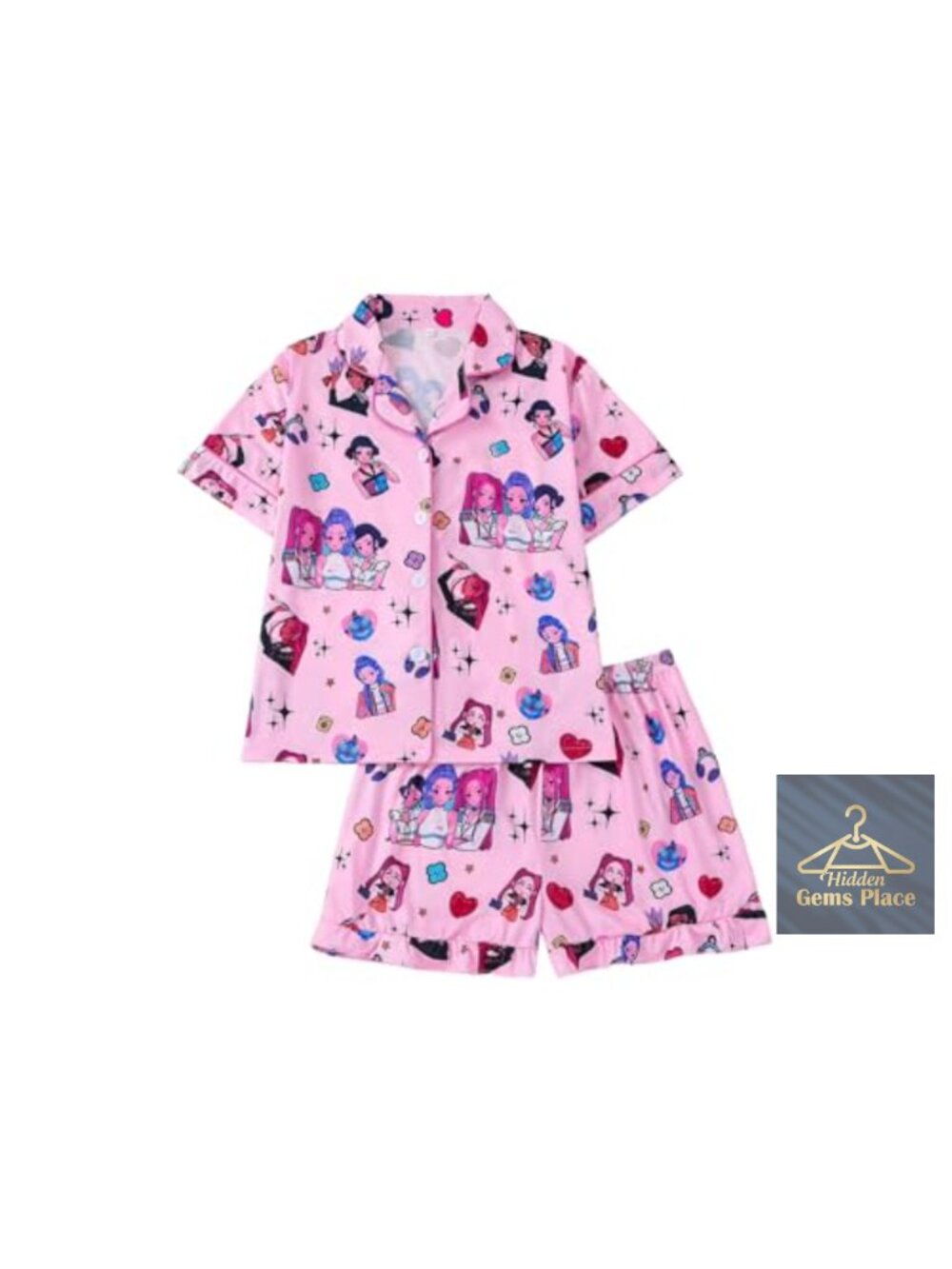 Girls 2 Piece Demon T-Shirt & Shorts Set Short Sleeve Loose Fit Summer